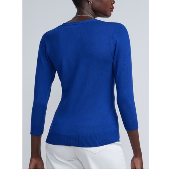 GAP Blue Button Down Cardigan with V-neckline and Ribbed Hems. - Picture 3 of 10